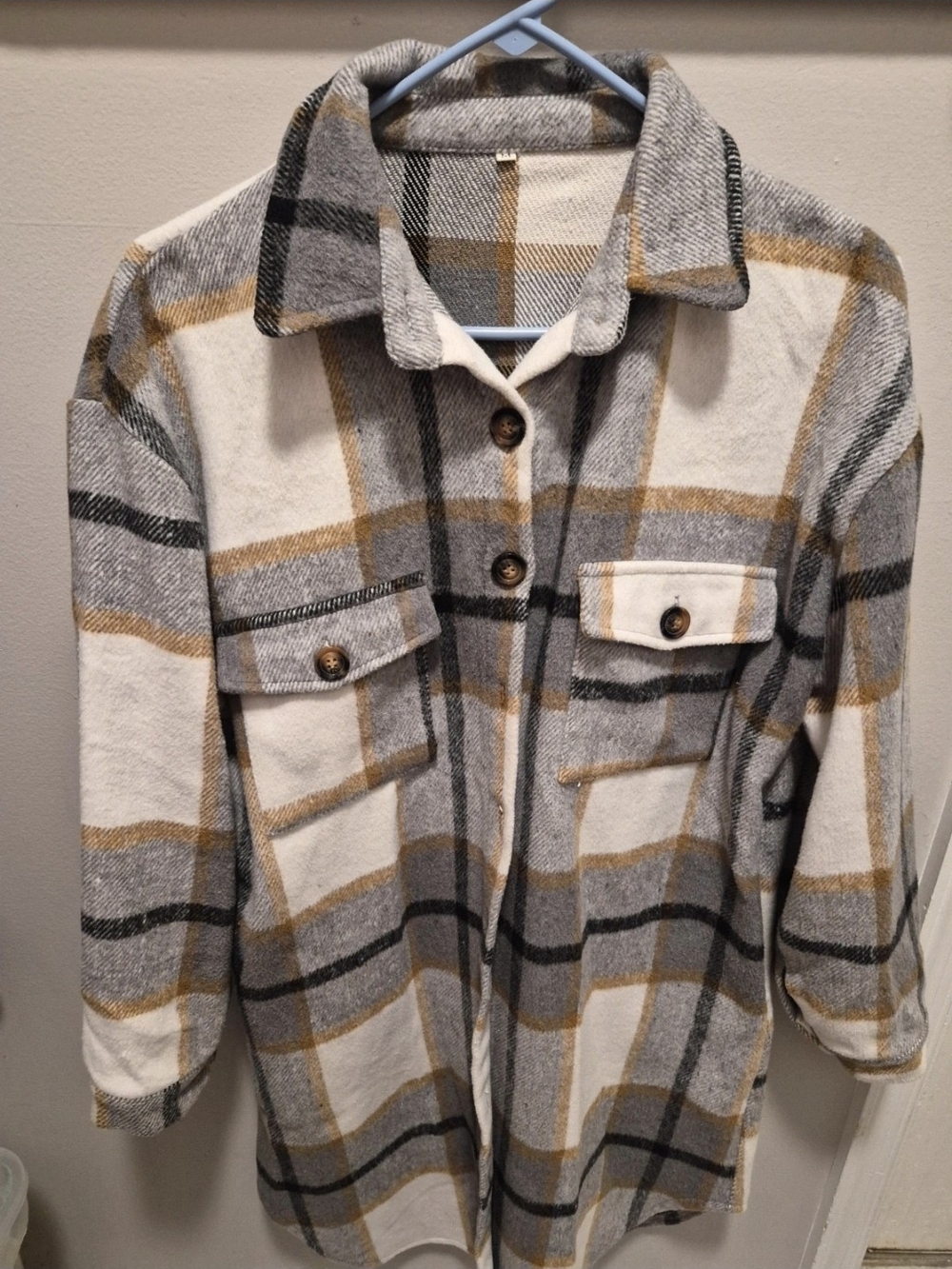 Plaid Shacket in Ivory, Gray & Mustard